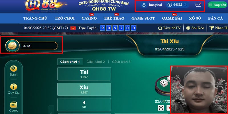 Anh Hùng Thái cùng tài khoản hơn 600 triệu mới thắng Sicbo 30S