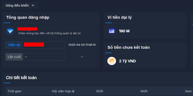 Cách quản lý quỹ thưởng, quản lý tuyến dưới QH88 1 Giao diện trang quản lý ví của đại lý QH88