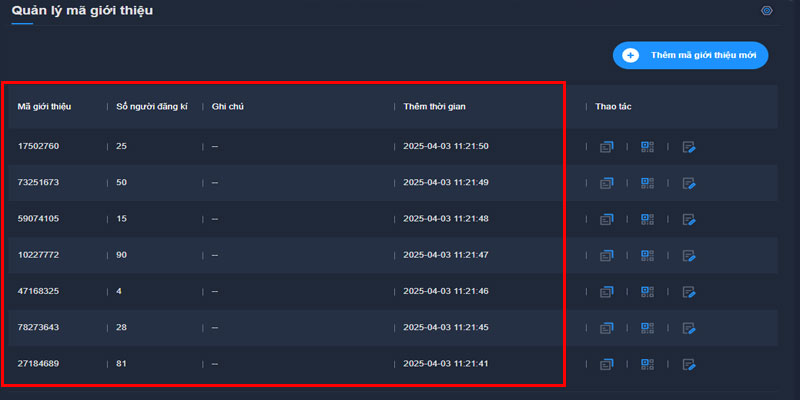 Cách quản lý quỹ thưởng, quản lý tuyến dưới QH88 2 Giới thiệu người chơi để mở rộng tuyến dưới trong giao diện quản lý quỹ