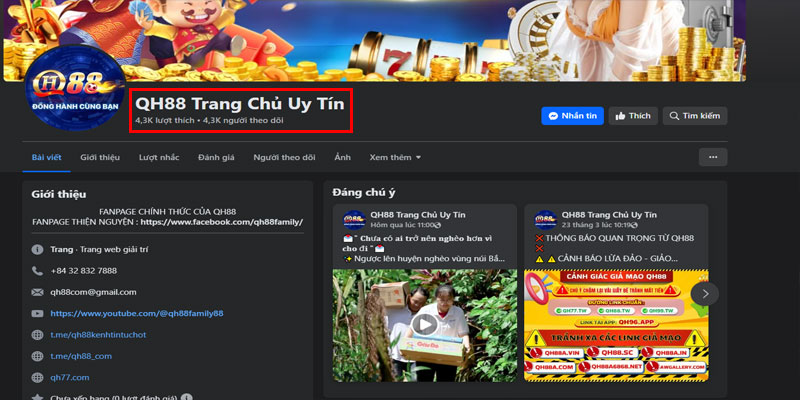 Cảnh giác nhà cái QH88 lừa đảo, mạo danh thương hiệu nhằm scam người chơi 3 Kiểm tra qua Fanpage chính thức của nhà cái để phân biệt trang mạo danh